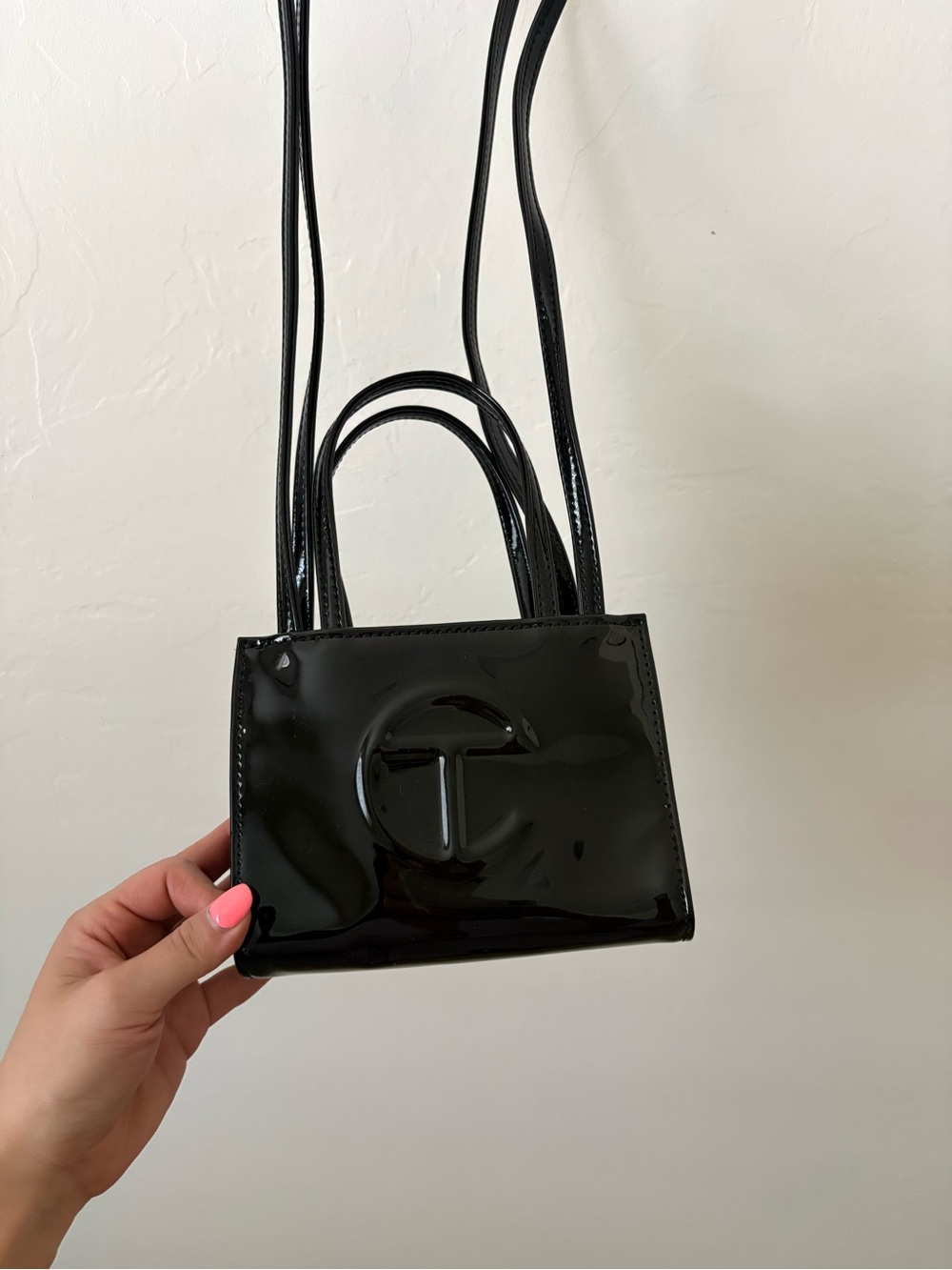 Telfar Mini Shopping Bag Patent Leather in Black